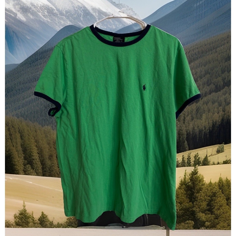 Y2K 90s Polo‎ Ralph Lauren Watermark Logo Tee Sz L Small Pony Green